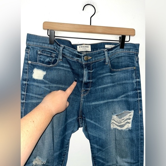FRAME Denim Women's Le Garcon Ripped Distressed Cuffed Blue Jeans Size 31 - Picture 9 of 11